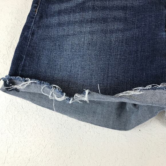 Kancan Jess Ultra High Rise Exposed Button Fly Dark Wash Folded Hem Denim Shorts - Picture 8 of 11